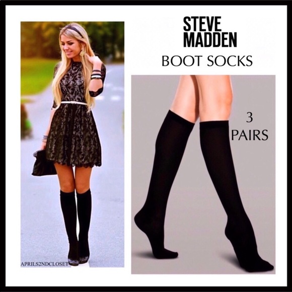 BLACK TALL KNEE HIGH COZY KNIT BOOT SOCKS STEVE MADDEN 3 PAIRS A2C - Picture 7 of 14